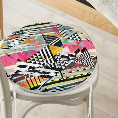 Renkli Boyama Desenli Dijital Baskılı Yuvarlak Fermuarlı Sandalye Minderi