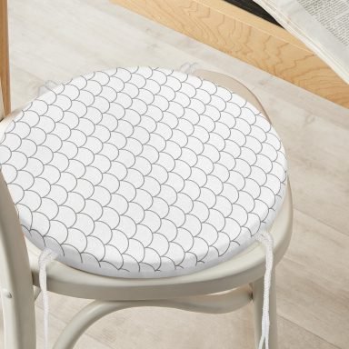 Gri Geometrik Desenli Dijital Baskılı Yuvarlak Fermuarlı Sandalye Minderi