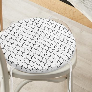 Siyah Geometrik Desenli Dijital Baskılı Modern Yuvarlak Fermuarlı Sandalye Minderi