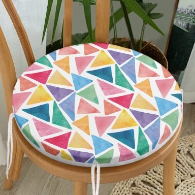 Renkli Geometrik Resimli Dijital Baskılı Modern Yuvarlak Fermuarlı Sandalye Minderi