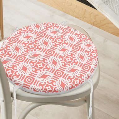 Turuncu Damask Motifli Dijital Baskılı Modern Yuvarlak Fermuarlı Sandalye Minderi