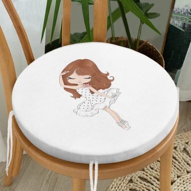 Fashion Girl Desenli Yuvarlak Fermuarlı Sandalye Minderi