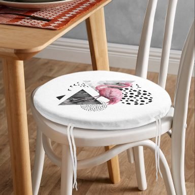 Martı Desenli Flamingo Temalı Dijital Baskılı Yuvarlak Fermuarlı Sandalye Minderi