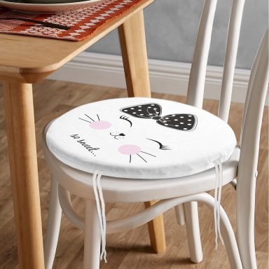 So Sweet Motifli Çizimi Yuvarlak Fermuarlı Sandalye Minderi