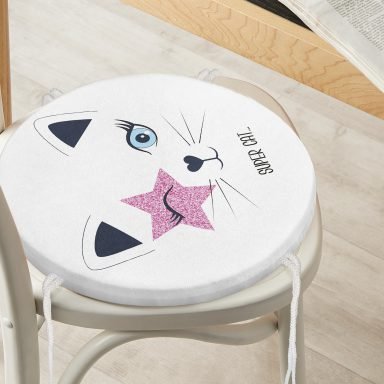 Süper Cat Motifli Modern Dijital Baskılı Yuvarlak Fermuarlı Sandalye Minderi