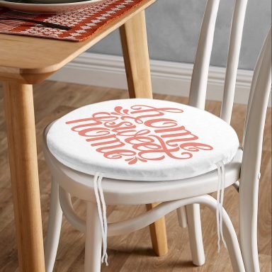 Nar Renk Home Sweet Home Modern Dijital Baskılı Yuvarlak Fermuarlı Sandalye Minderi