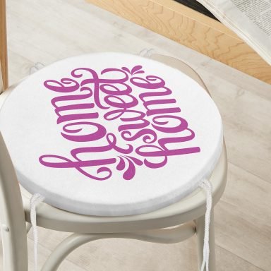 Eflatun Home Sweet Home Dijital Baskılı Yuvarlak Fermuarlı Sandalye Minderi