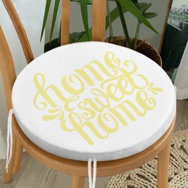 Sarı Home Sweet Home Yuvarlak Fermuarlı Sandalye Minderi