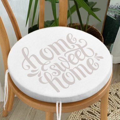 Açık Gri Home Sweet Home Yuvarlak Fermuarlı Sandalye Minderi