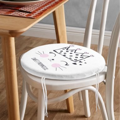 Taç Motifli Kalp Desenli Modern Yuvarlak Fermuarlı Sandalye Minderi