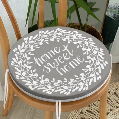 Home Sweet Home Dijital Baskılı Yuvarlak Fermuarlı Sandalye Minderi