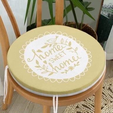 Home Sweet Home Dijital Baskılı Yuvarlak Fermuarlı Sandalye Minderi
