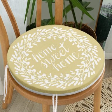 Home Sweet Home Desenli Dijital Baskılı Yuvarlak Fermuarlı Sandalye Minderi