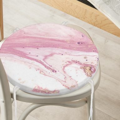 Pembe Beyaz Mermer Desenli Dijital Baskılı Yuvarlak Fermuarlı Sandalye Minderi