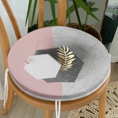Modern 3D Mermer Temalı Dijital Baskılı Yuvarlak Fermuarlı Sandalye Minderi