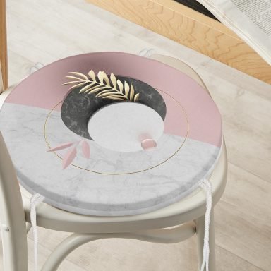 Modern 3D Mermer Desenli Dijital Baskılı Yuvarlak Fermuarlı Sandalye Minderi