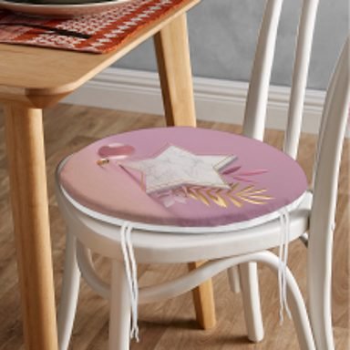 Modern Pembe Zeminli 3D Yıldız Desenli Yuvarlak Fermuarlı Sandalye Minderi