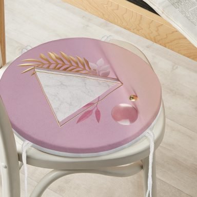 Pembe Zeminli Üçgen Mermer Motifli Modern Yuvarlak Fermuarlı Sandalye Minderi