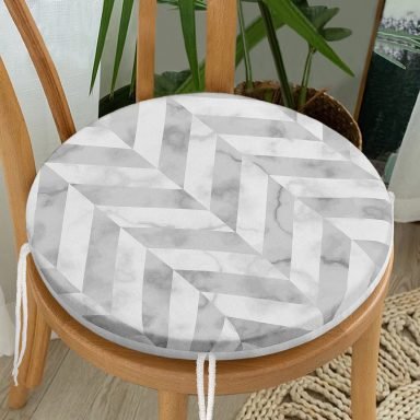 Geometrik Desenli Mermer Zeminli Modern Yuvarlak Fermuarlı Sandalye Minderi