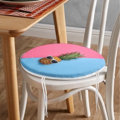 Mavi Pembe Ananas Desenli Modern Yuvarlak Fermuarlı Sandalye Minderi