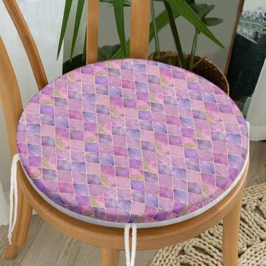 Geometrik Açık Pudra Renkli Modern Yuvarlak Fermuarlı Sandalye Minderi
