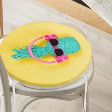 Sarı Zeminli Ananas Detaylı Modern Yuvarlak Fermuarlı Sandalye Minderi