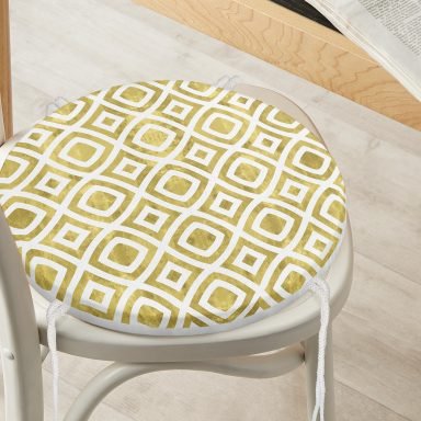Geometrik Şekilli Altın Detaylı Modern Yuvarlak Fermuarlı Sandalye Minderi
