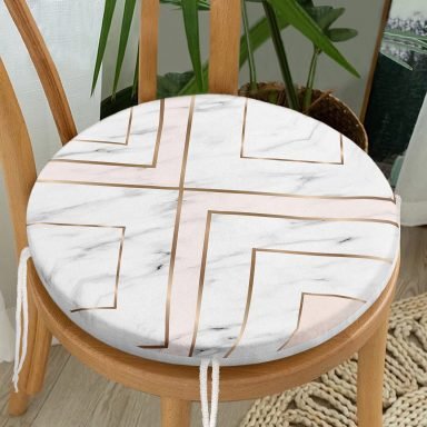 Mermer Zeminli Geometrik Detaylı Modern Yuvarlak Fermuarlı Sandalye Minderi