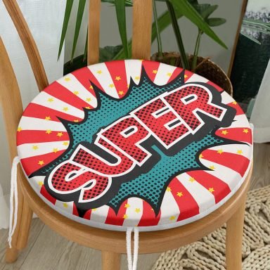 Retro Super Tasarımlı Dijital Baskılı Modern Yuvarlak Fermuarlı Sandalye Minderi