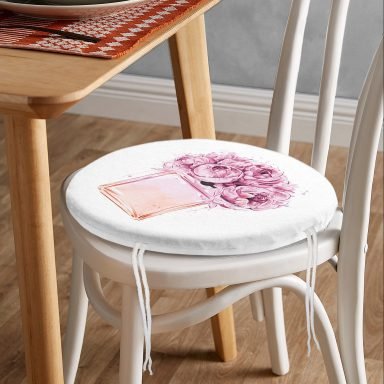 Coco Parfüm Tasarımlı Dijital Baskılı Modern Yuvarlak Fermuarlı Sandalye Minderi