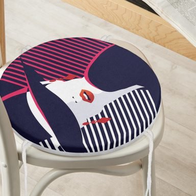 Mujer Estilo Icon Tasarımlı Dijital Baskılı Yuvarlak Fermuarlı Sandalye Minderi