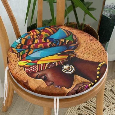 African Woman Çizimli Dijital Baskılı Modern Yuvarlak Fermuarlı Sandalye Minderi