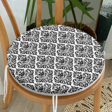 Damask motifli Modern Yuvarlak Fermuarlı Sandalye Minderi