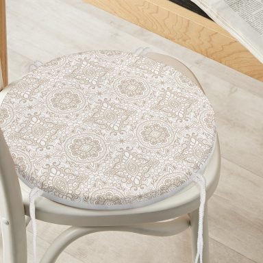 Damask Desenli Dijital Baskılı Yuvarlak Fermuarlı Sandalye Minderi