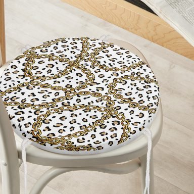 Leopar Ve Zincir Desenli Özel Tasarım Dijital Baskılı Modern Yuvarlak Fermuarlı Sandalye Minderi