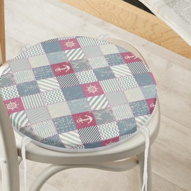 Patchwork Desenli Özel Tasarım Dijital Baskılı Modern Yuvarlak Fermuarlı Sandalye Minderi