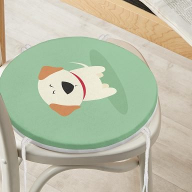 Realhomes Köpek Desenli Dijital Baskılı Modern Yuvarlak Fermuarlı Sandalye Minderi