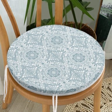 Damask Figürlü Dijital Baskılı Yuvarlak Fermuarlı Sandalye Minderi
