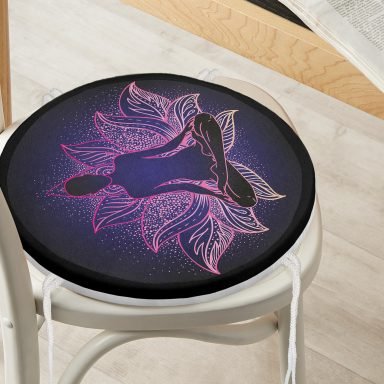 Pembe Neon Motifli Uzak Doğu Yoga Desenli Yuvarlak Fermuarlı Sandalye Minderi