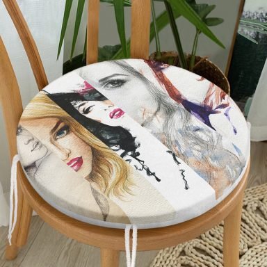 Fashion Womens Dijital Baskılı Yuvarlak Fermuarlı Sandalye Minderi