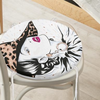 Şapkalı Fashion Girl Desenli Yuvarlak Fermuarlı Sandalye Minderi