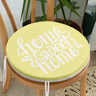 Home Sweet Home Dijital Baskılı Yuvarlak Fermuarlı Sandalye Minderi