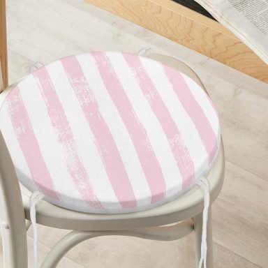 Pembe Çizgili Motifli Modern Yuvarlak Fermuarlı Sandalye Minderi