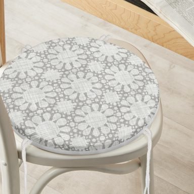 Gri Kot Desenli Güneş Motifli Modern Yuvarlak Fermuarlı Sandalye Minderi