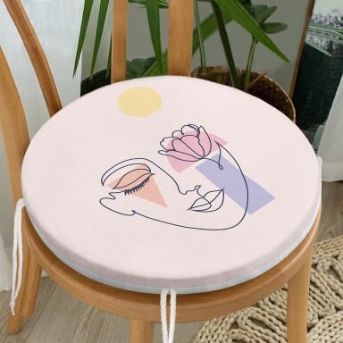 Pembe Zeminde Bohemian Özel Tasarım Yuvarlak Fermuarlı Sandalye Minderi