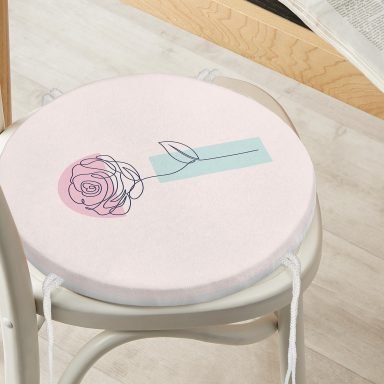 Pembe Zeminde Gül Motifli Bohemian Yuvarlak Fermuarlı Sandalye Minderi