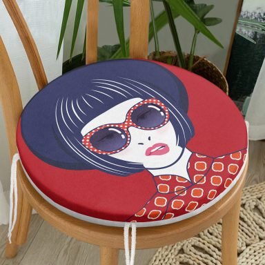 Popart İllüstrasyon Kadın Figürlü Dijital Baskılı Özel Tasarım Modern Yuvarlak Fermuarlı Sandalye Minderi