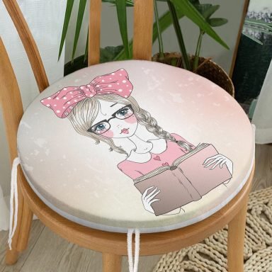 Fashion Girl Dijital Baskılı Modern Yuvarlak Fermuarlı Sandalye Minderi