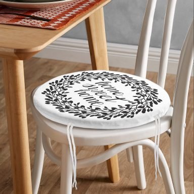 Home Sweet Home Dijital Baskılı Yuvarlak Fermuarlı Sandalye Minderi