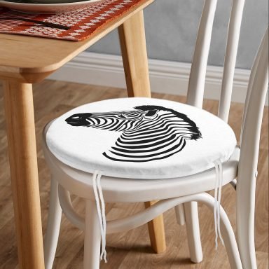 Zebra Figürlü Dijital Baskılı Modern Yuvarlak Fermuarlı Sandalye Minderi